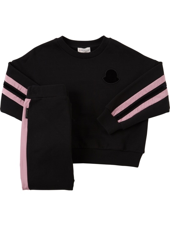 Moncler: FELPA E PANTALONI IN COTONE - Nero - kids-girls_0 | Luisa Via Roma