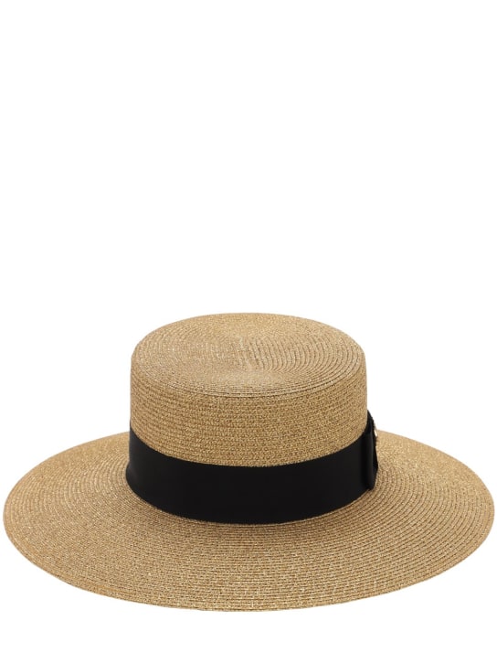 Gucci: Straw effect nylon blend hat w/ bee - Beige/Black - women_1 | Luisa Via Roma