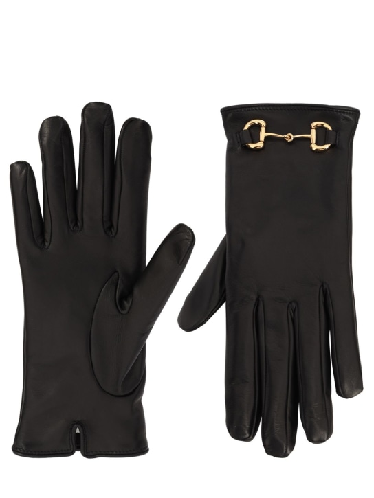 Gucci: Leather gloves w/ horsebit - Black - women_0 | Luisa Via Roma