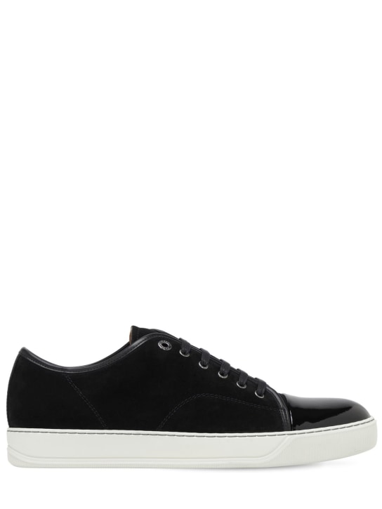 Lanvin: Suede & leather low top sneakers - Black - men_0 | Luisa Via Roma