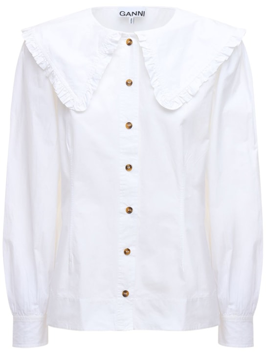 GANNI: Cotton poplin shirt w/ ruffles - White - women_0 | Luisa Via Roma