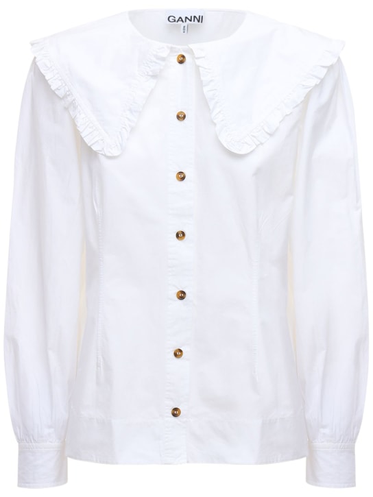 GANNI: Cotton poplin shirt w/ ruffles - women_0 | Luisa Via Roma