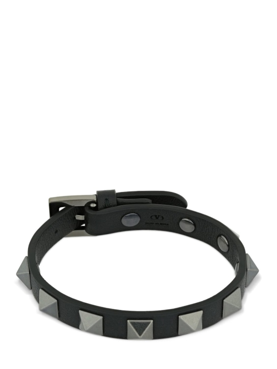 Valentino Garavani: Rockstud leather belt bracelet - Black - men_0 | Luisa Via Roma