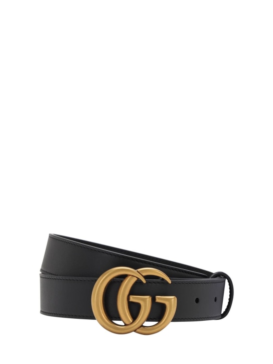 Gucci: 3cm GG buckle leather belt - Siyah - men_0 | Luisa Via Roma