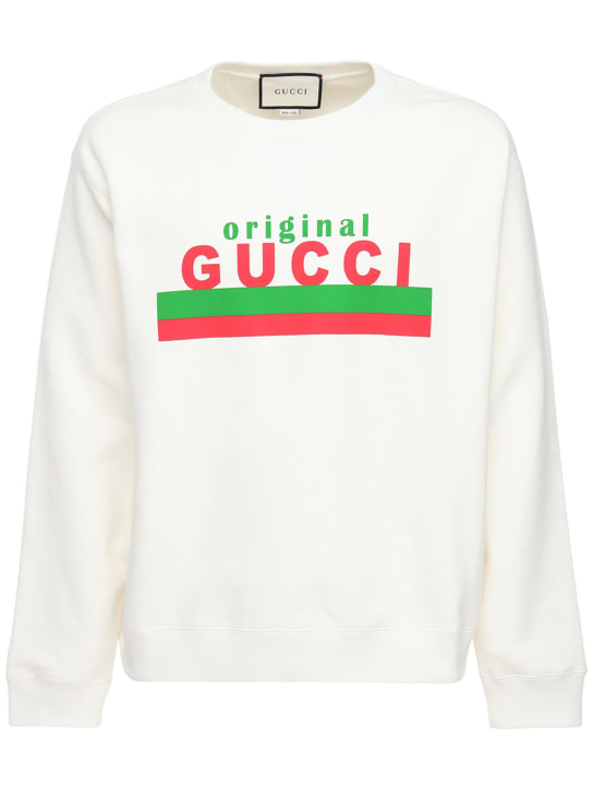 Gucci: Felpa in cotone con stampa - Bianco - men_0 | Luisa Via Roma