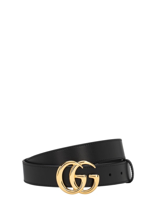 Gucci: 3cm GG leather belt - Siyah - men_0 | Luisa Via Roma