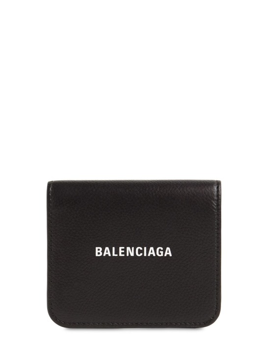Balenciaga: Grained leather compact wallet - Black - women_0 | Luisa Via Roma