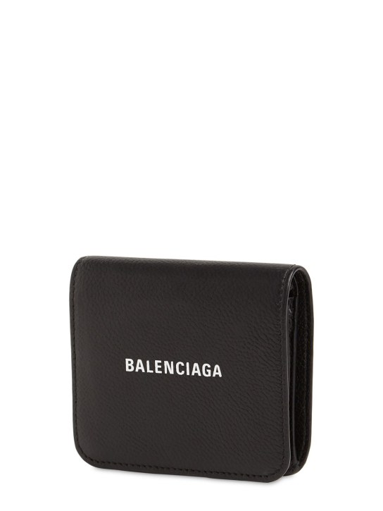 Balenciaga: Grained leather compact wallet - Siyah - women_1 | Luisa Via Roma