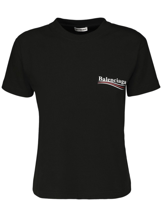 Balenciaga: “POLITICAL”LOGO平纹针织T恤 - 黑色 - women_0 | Luisa Via Roma