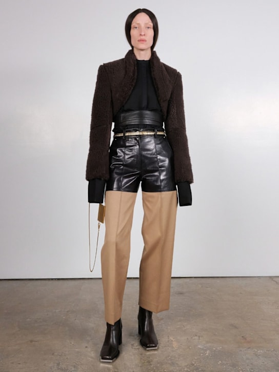 Peter Do: LEATHER & CANVAS CROPPED PANTS - Black/Beige - women_1 | Luisa Via Roma