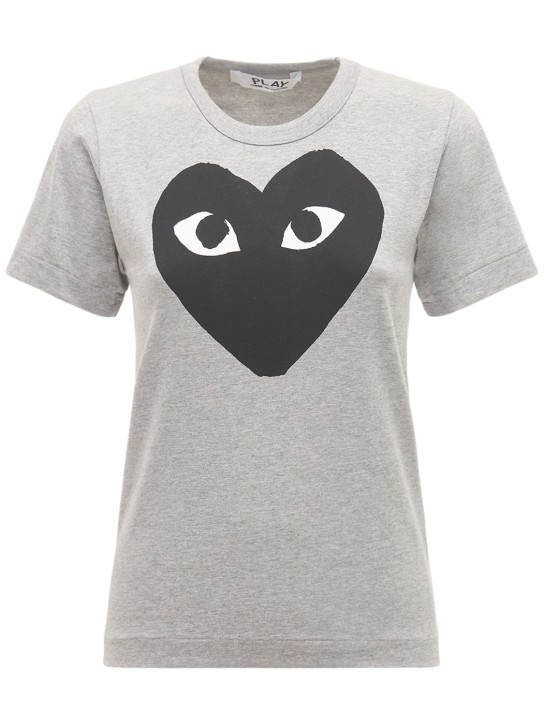Comme des Garçons Play: T-shirt en jersey de coton imprimé coeur noir - women_0 | Luisa Via Roma
