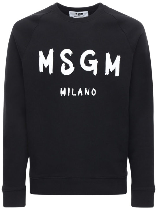 MSGM: Logo print brushed cotton sweatshirt - Siyah - men_0 | Luisa Via Roma