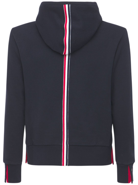 Thom Browne: Hooded cotton jersey sweatshirt - Navy - men_0 | Luisa Via Roma