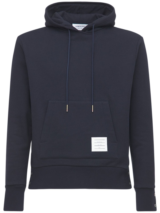 Thom Browne: Hooded cotton jersey sweatshirt - Navy - men_1 | Luisa Via Roma