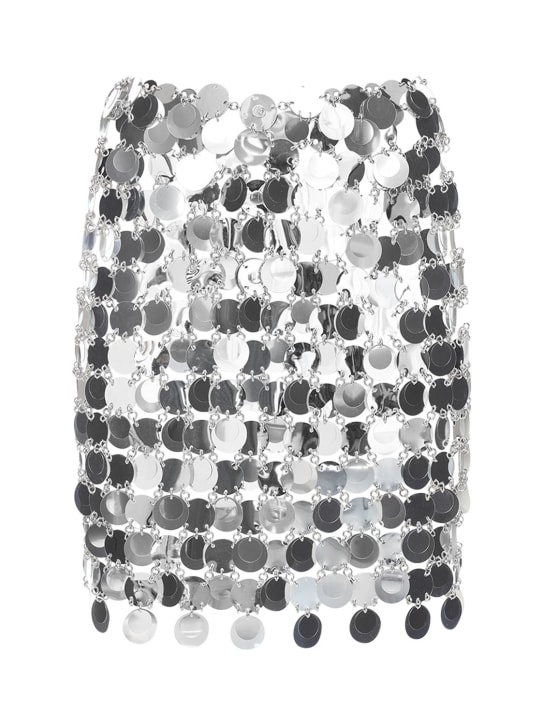 Rabanne: Round sequined mesh mini skirt - Silver - women_0 | Luisa Via Roma