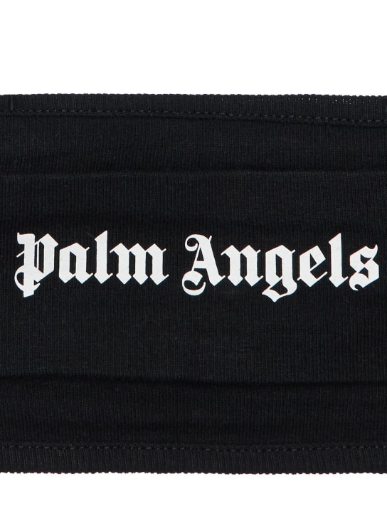 Palm Angels: LOGO印花棉质平纹针织口罩 - 黑色 - women_1 | Luisa Via Roma