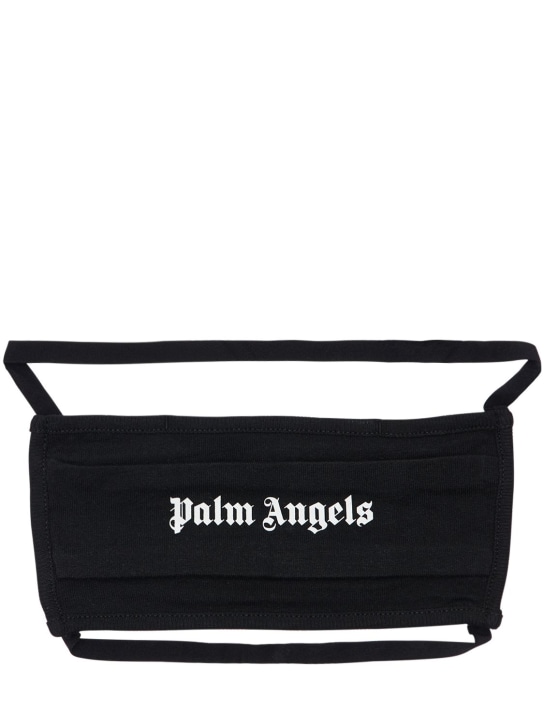 Palm Angels: LOGO印花棉质平纹针织口罩 - 黑色 - women_0 | Luisa Via Roma