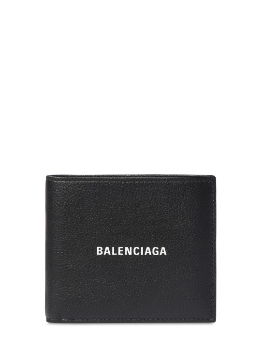 Balenciaga: 로고 프린트 가죽 빌폴드 지갑 - 블랙 - men_0 | Luisa Via Roma
