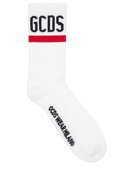 GCDS: Logo band cotton blend socks - Beyaz - men_0 | Luisa Via Roma