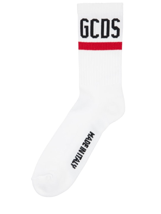 GCDS: Logo band cotton blend socks - Beyaz - men_1 | Luisa Via Roma