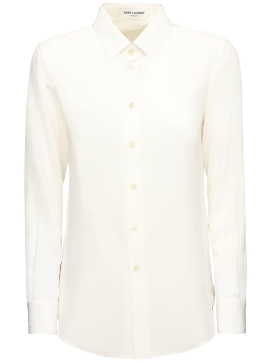 Saint Laurent: Silk crepe de chine shirt - Beyaz - women_0 | Luisa Via Roma