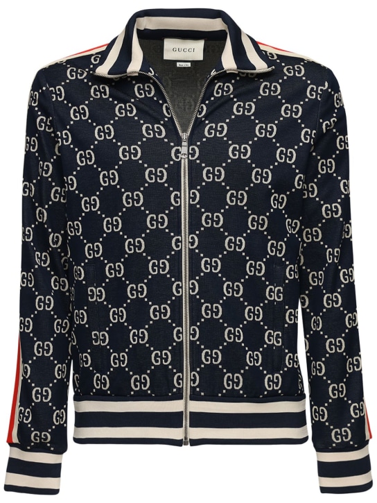 Gucci: GG Supreme jacquard zip-up track jacket - Mavi/Beyaz - men_0 | Luisa Via Roma