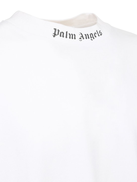 Palm Angels: Logo print over cotton jersey t-shirt - White/Black - men_1 | Luisa Via Roma