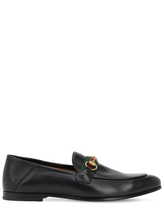Gucci: 10毫米织带细节皮革乐福鞋 - 黑色 - men_0 | Luisa Via Roma