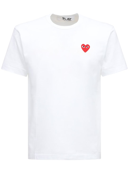 Comme des Garçons Play: Heart patch cotton jersey t-shirt - Beyaz - men_0 | Luisa Via Roma