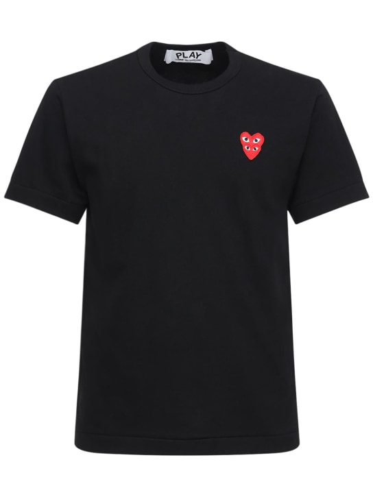 Comme des Garçons Play: Double hearts patch jersey t-shirt - Siyah - men_0 | Luisa Via Roma