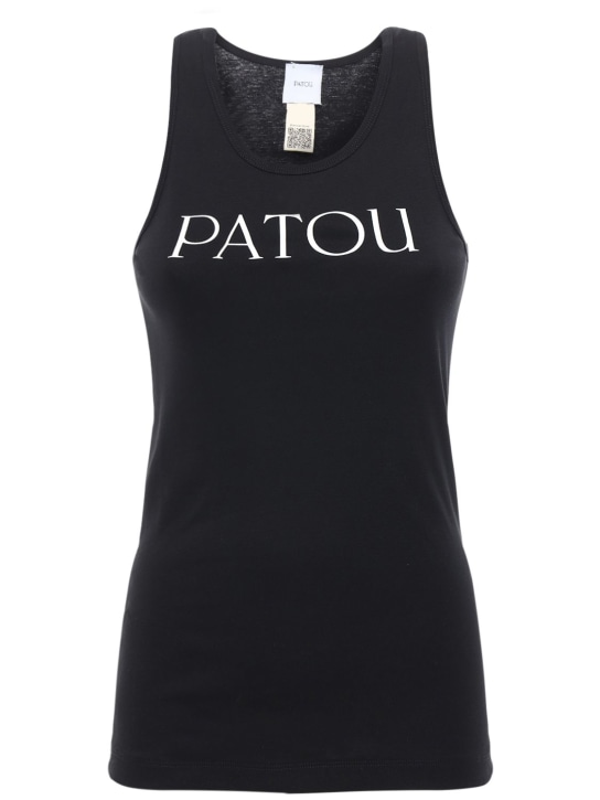 Patou: Logo print cotton tank top - Siyah - women_0 | Luisa Via Roma