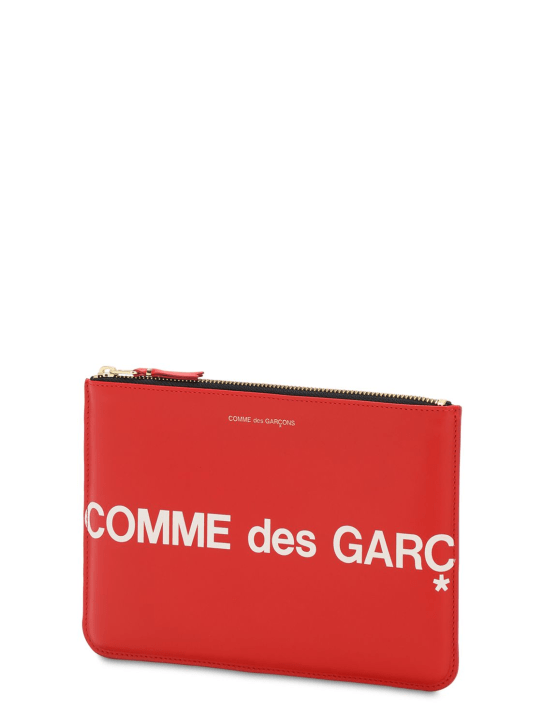 Comme des Garçons Wallet: Maxi logo leather pouch - Red - men_1 | Luisa Via Roma