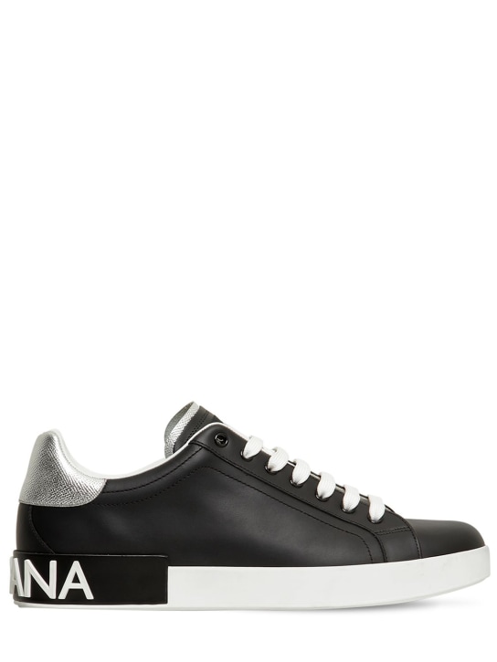 Dolce&Gabbana: Portofino leather sneakers - Siyah - men_0 | Luisa Via Roma