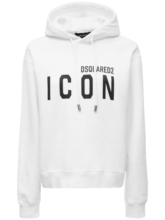 Dsquared2: Icon logo print cotton jersey hoodie - White - women_0 | Luisa Via Roma