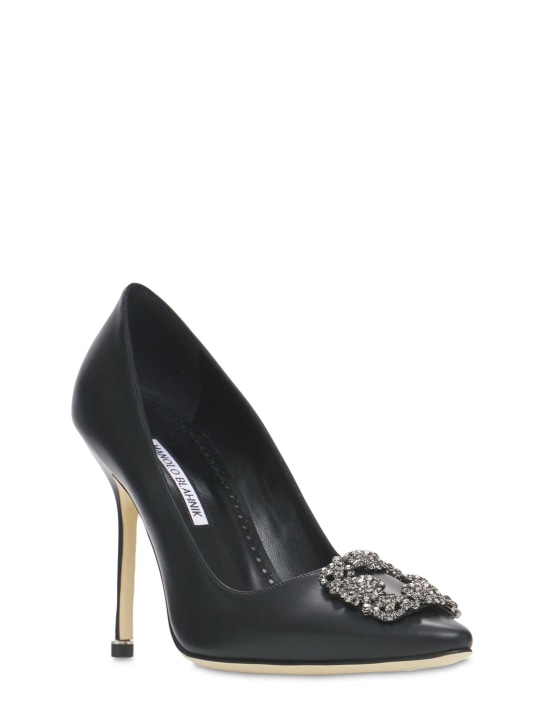 Manolo Blahnik: 105毫米Hangisi皮革高跟鞋 - 黑色 - women_2 | Luisa Via Roma