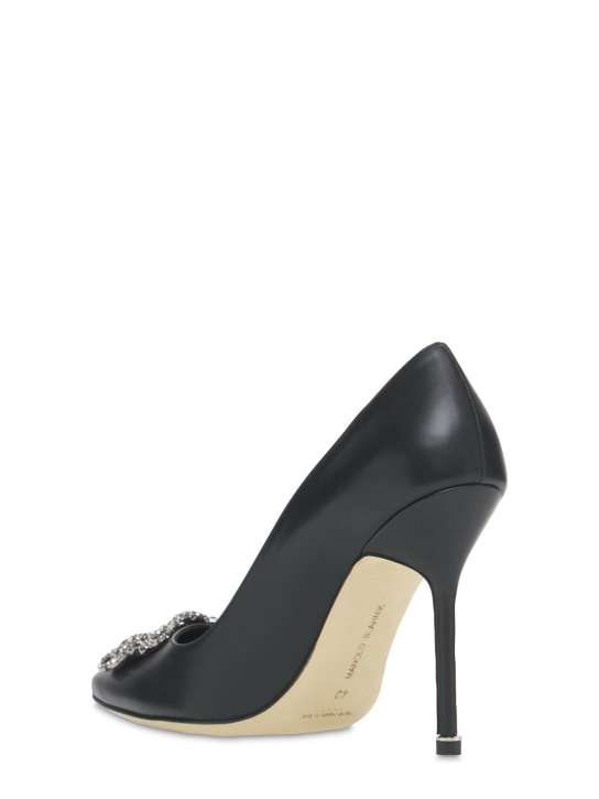 Manolo Blahnik: 105毫米Hangisi皮革高跟鞋 - 黑色 - women_3 | Luisa Via Roma