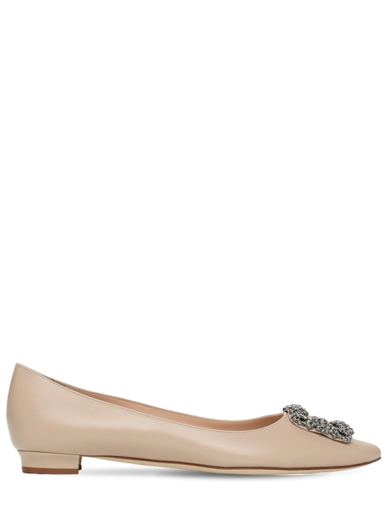 Manolo Blahnik: 10mm Hangisi leather flats - women_0 | Luisa Via Roma