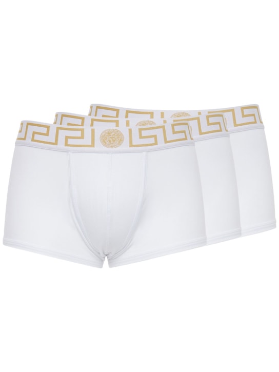 Versace: 弹力棉质平角内裤3条套装 - 白色 - men_0 | Luisa Via Roma