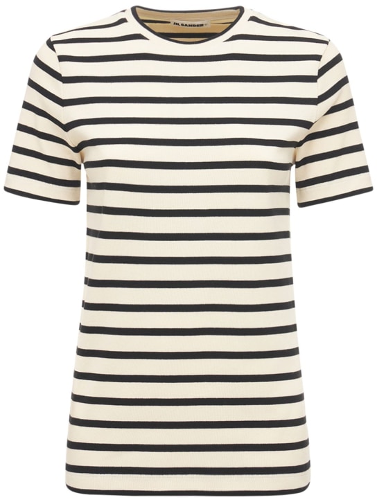 Jil Sander: Camiseta de jersey de algodón estampado de rayas - Multicolor - women_0 | Luisa Via Roma
