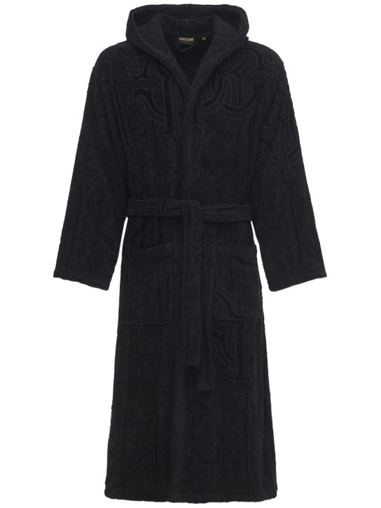 Roberto Cavalli: Araldico cotton bathrobe - Black - ecraft_0 | Luisa Via Roma