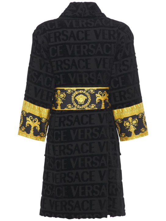 Versace: Peignoir en coton Barocco & Robe - Noir/Or - ecraft_1 | Luisa Via Roma