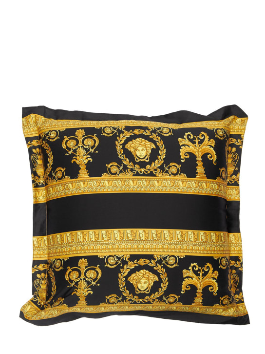 Versace: Barocco & Robe printed cotton cushion - Beyaz/Siyah - ecraft_0 | Luisa Via Roma
