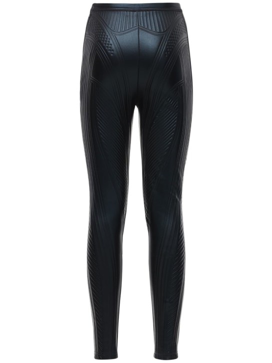MUGLER: Embossed shiny stretch jersey leggings - Black - women_5 | Luisa Via Roma