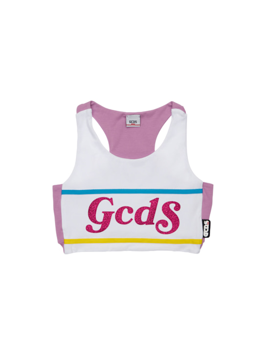 GCDS: TANK TOP CROPPED IN JERSEY STRETCH - Bianco - kids-girls_0 | Luisa Via Roma