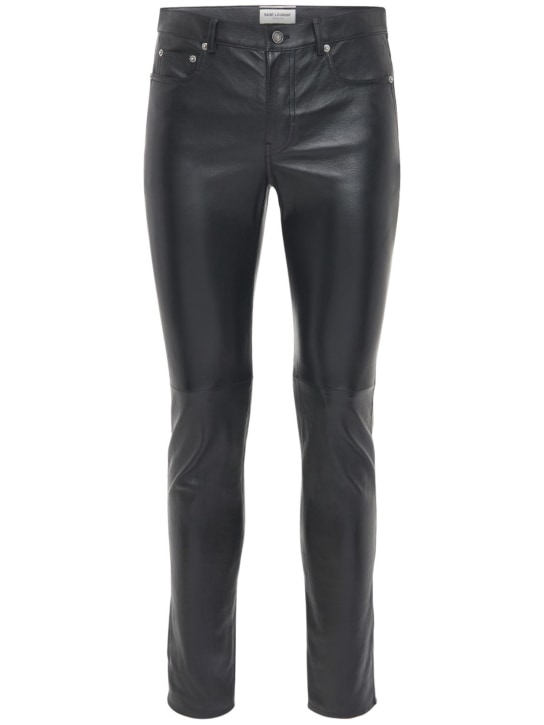 Saint Laurent: 15.5cm skinny leather pants - Siyah - men_0 | Luisa Via Roma