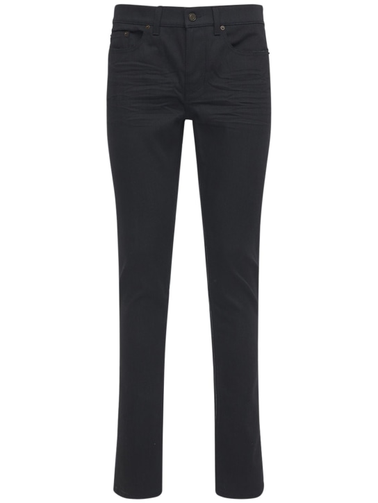 Saint Laurent: 15cm skinny low waist cotton denim jeans - Black - men_0 | Luisa Via Roma