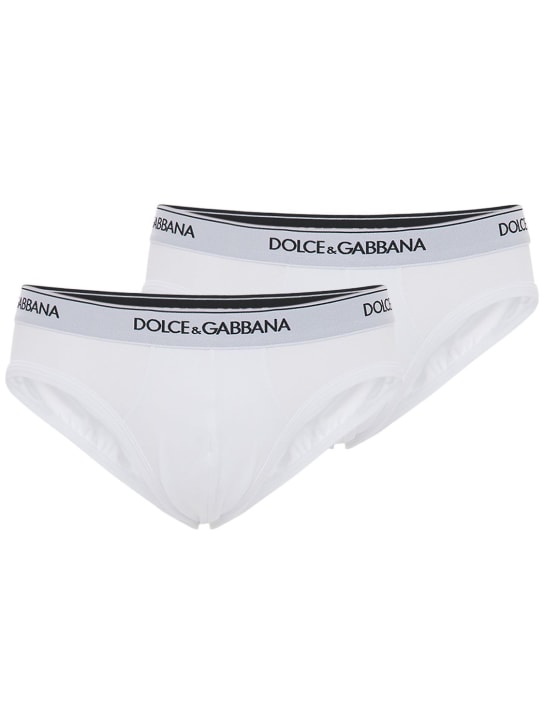 Dolce&Gabbana: 로고 코튼 팬티 2개 - 화이트 - men_0 | Luisa Via Roma