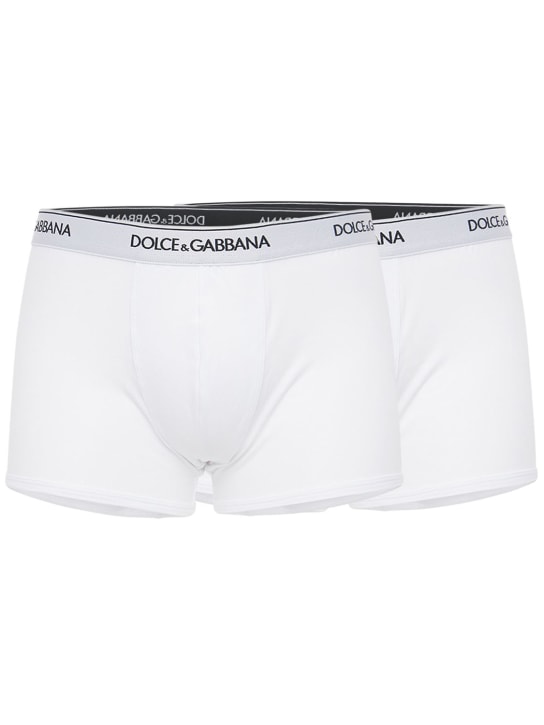 Dolce&Gabbana: Set di 2 boxer in cotone con logo - Bianco - men_0 | Luisa Via Roma