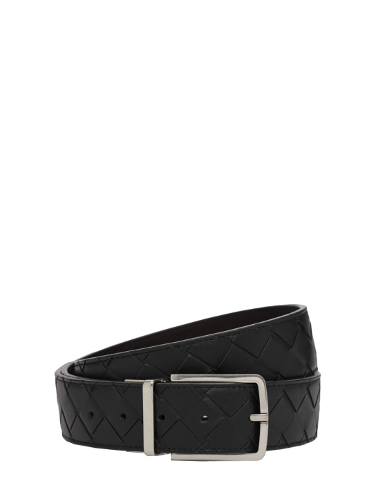 Bottega Veneta: 3.5cm Intreccio reversible leather belt - Siyah/Koyu Kahverengi - men_0 | Luisa Via Roma