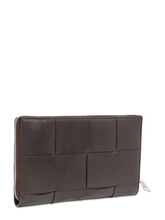 Bottega Veneta: Cassette leather zip around wallet - Fondente - men_1 | Luisa Via Roma